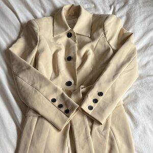 Avec Les Filles Cream Trench Coat with Black Buttons